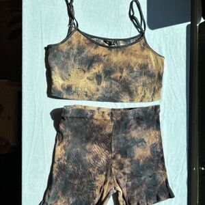 Shein Curve Women's Gray 2PC Set Shorts and Cropped Tank Top ribbed Size 2XL. B1